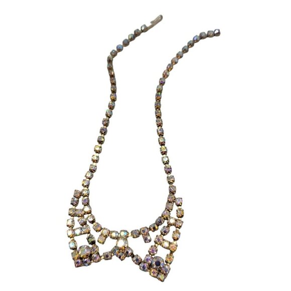 Aurora Borealis Rhinestone Necklace 14" Vintage Irridescent Glowing Chain - Picture 10 of 14